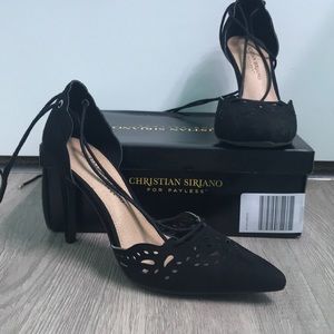 Christian Soriano black suede tie up heel